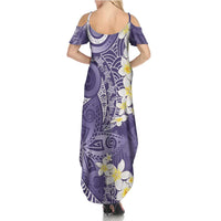 Violet Polynesian Tribal Frangipani Tropical Vibe Summer Maxi Dress