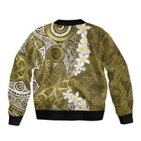 Gold Polynesian Tribal Frangipani Tropical Vibe Bomber Jacket