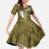 Gold Polynesian Tribal Frangipani Tropical Vibe Family Matching Puletasi and Hawaiian Shirt