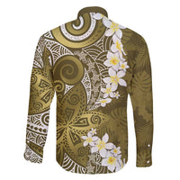 Gold Polynesian Tribal Frangipani Tropical Vibe Family Matching Puletasi and Hawaiian Shirt