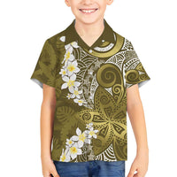 Gold Polynesian Tribal Frangipani Tropical Vibe Family Matching Puletasi and Hawaiian Shirt