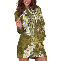 Gold Polynesian Tribal Frangipani Tropical Vibe Hoodie Dress