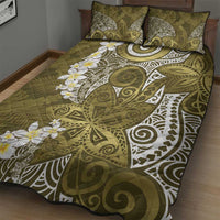 Gold Polynesian Tribal Frangipani Tropical Vibe Quilt Bed Set
