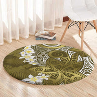Gold Polynesian Tribal Frangipani Tropical Vibe Round Carpet