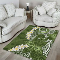 Green Polynesian Tribal Frangipani Tropical Vibe Area Rug