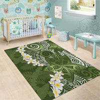 Green Polynesian Tribal Frangipani Tropical Vibe Area Rug