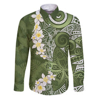 Green Polynesian Tribal Frangipani Tropical Vibe Family Matching Puletasi and Hawaiian Shirt