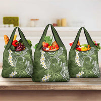 Green Polynesian Tribal Frangipani Tropical Vibe Grocery Bag