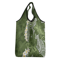Green Polynesian Tribal Frangipani Tropical Vibe Grocery Bag