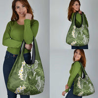 Green Polynesian Tribal Frangipani Tropical Vibe Grocery Bag