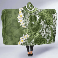 Green Polynesian Tribal Frangipani Tropical Vibe Hooded Blanket