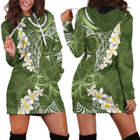 Green Polynesian Tribal Frangipani Tropical Vibe Hoodie Dress