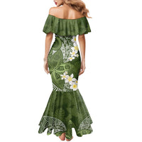 Green Polynesian Tribal Frangipani Tropical Vibe Mermaid Dress