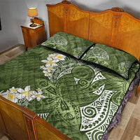 Green Polynesian Tribal Frangipani Tropical Vibe Quilt Bed Set