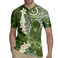Green Polynesian Tribal Frangipani Tropical Vibe Rugby Jersey LT14 - Polynesian Pride