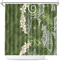 Green Polynesian Tribal Frangipani Tropical Vibe Shower Curtain