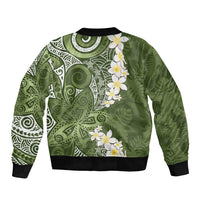 Green Polynesian Tribal Frangipani Tropical Vibe Sleeve Zip Bomber Jacket