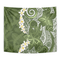 Green Polynesian Tribal Frangipani Tropical Vibe Tapestry