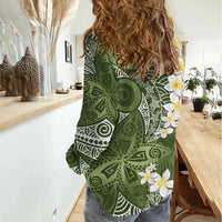 Green Polynesian Tribal Frangipani Tropical Vibe Women Casual Shirt LT14 - Polynesian Pride
