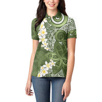 Green Polynesian Tribal Frangipani Tropical Vibe Women Polo Shirt