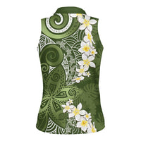 Green Polynesian Tribal Frangipani Tropical Vibe Women Sleeveless Polo Shirt LT14 - Polynesian Pride