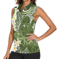Green Polynesian Tribal Frangipani Tropical Vibe Women Sleeveless Polo Shirt LT14 - Polynesian Pride