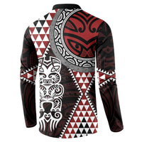 Red Aotearoa Niho Taniwha Button Sweatshirt Maori Mythology Tooth - Taniko Motifs LT14 - Polynesian Pride