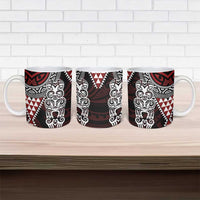 Red Aotearoa Niho Taniwha Ceramic Mug Maori Mythology Tooth - Taniko Motifs - Polynesian Pride