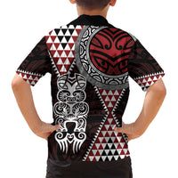 Red Aotearoa Niho Taniwha Family Matching Off Shoulder Short Dress and Hawaiian Shirt Maori Mythology Tooth - Taniko Motifs LT14 - Polynesian Pride