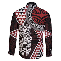 Red Aotearoa Niho Taniwha Family Matching Short Sleeve Bodycon Dress and Hawaiian Shirt Maori Mythology Tooth - Taniko Motifs LT14 - Polynesian Pride