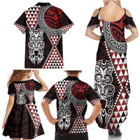 Red Aotearoa Niho Taniwha Family Matching Summer Maxi Dress and Hawaiian Shirt Maori Mythology Tooth - Taniko Motifs LT14 - Polynesian Pride