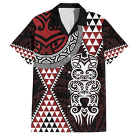 Red Aotearoa Niho Taniwha Family Matching Tank Maxi Dress and Hawaiian Shirt Maori Mythology Tooth - Taniko Motifs LT14 Dad's Shirt - Short Sleeve Red - Polynesian Pride