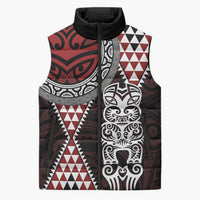 Red Aotearoa Niho Taniwha Sleeveless Puffer Jacket Maori Mythology Tooth - Taniko Motifs - Polynesian Pride