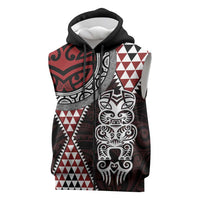 Red Aotearoa Niho Taniwha Sleeveless Zip Hoodie Maori Mythology Tooth - Taniko Motifs LT14 Red - Polynesian Pride
