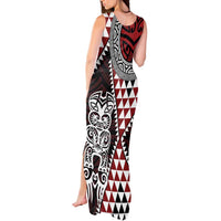 Red Aotearoa Niho Taniwha Tank Maxi Dress Maori Mythology Tooth - Taniko Motifs