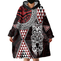 Red Aotearoa Niho Taniwha Wearable Blanket Hoodie Maori Mythology Tooth - Taniko Motifs