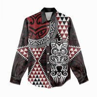 Red Aotearoa Niho Taniwha Women Casual Shirt Maori Mythology Tooth - Taniko Motifs LT14 - Polynesian Pride