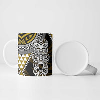 Yellow Aotearoa Niho Taniwha Ceramic Mug Maori Mythology Tooth - Taniko Motifs - Polynesian Pride