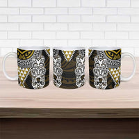 Yellow Aotearoa Niho Taniwha Ceramic Mug Maori Mythology Tooth - Taniko Motifs - Polynesian Pride