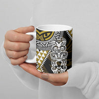 Yellow Aotearoa Niho Taniwha Ceramic Mug Maori Mythology Tooth - Taniko Motifs - Polynesian Pride