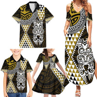 Yellow Aotearoa Niho Taniwha Family Matching Summer Maxi Dress and Hawaiian Shirt Maori Mythology Tooth - Taniko Motifs LT14 - Polynesian Pride