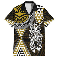 Yellow Aotearoa Niho Taniwha Family Matching Tank Maxi Dress and Hawaiian Shirt Maori Mythology Tooth - Taniko Motifs LT14 Dad's Shirt - Short Sleeve Yellow - Polynesian Pride