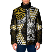Yellow Aotearoa Niho Taniwha Padded Jacket Maori Mythology Tooth - Taniko Motifs - Polynesian Pride