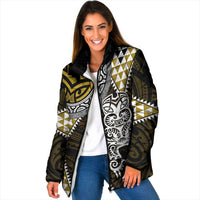 Yellow Aotearoa Niho Taniwha Padded Jacket Maori Mythology Tooth - Taniko Motifs - Polynesian Pride