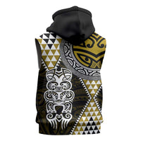 Yellow Aotearoa Niho Taniwha Sleeveless Hoodie Maori Mythology Tooth - Taniko Motifs - Polynesian Pride