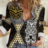 Yellow Aotearoa Niho Taniwha Women Casual Shirt Maori Mythology Tooth - Taniko Motifs LT14 Female Yellow - Polynesian Pride