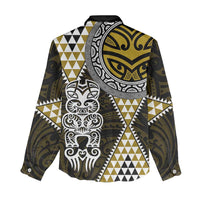 Yellow Aotearoa Niho Taniwha Women Casual Shirt Maori Mythology Tooth - Taniko Motifs LT14 - Polynesian Pride