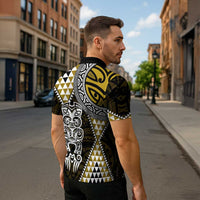 Yellow Aotearoa Niho Taniwha Zipper Polo Shirt Maori Mythology Tooth - Taniko Motifs - Polynesian Pride