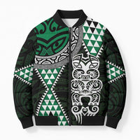 Green Aotearoa Niho Taniwha Bomber Puffer Jacket Maori Mythology Tooth - Taniko Motifs - Polynesian Pride