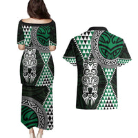 Green Aotearoa Niho Taniwha Couples Matching Puletasi and Hawaiian Shirt Maori Mythology Tooth - Taniko Motifs LT14 - Polynesian Pride